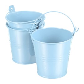 PATIKIL 3" Height Mini Metal Bucket, 3 Pack Colorful Metal Succulents Pot Party Decorative Pails with Handles for Small Succulents, Light Blue