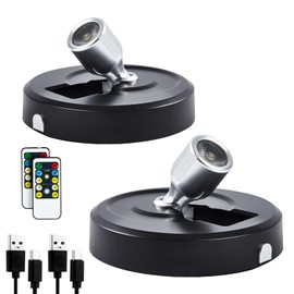 Wireless LED Rechargeable Spotlight, Picture Light, Uplighting Indoor, Puck Lights with 2 Remote, Dimmable Up Lights, Spot Lights for Wall Display Dartboard Painting Artwork Accent