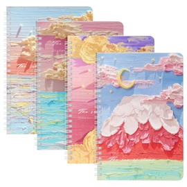 OFFCUP Wirebound 4 Pack Spiral Notebook, 120 Pages/ 60 Sheets Waterproof Notepad Cute Exercise Lined Paper Easy to Carry for Business Office School Travel（Sea）