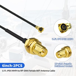 Yuslao RP-SMA WiFi Antenna Cable 6inch 15cm RP-SMA Female Bulkhead Mount Pigtail Cable (2-Pack) for M.2 NGFF WiFi Card Intel AC9560 AC9260 AC7265 AX200NGW AC8265 AC8260