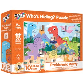 Galt Prehistoric Party - Who's Hiding Dinosaur Jigsaw Puzzle for Kids - 20 Pc Kids Puzzle with 10 Lift Up Flaps - Fun & Cute Dino Puzzles for Little Dinosaur Enthusiasts - 18 x 108 cm - Age 2 Years +