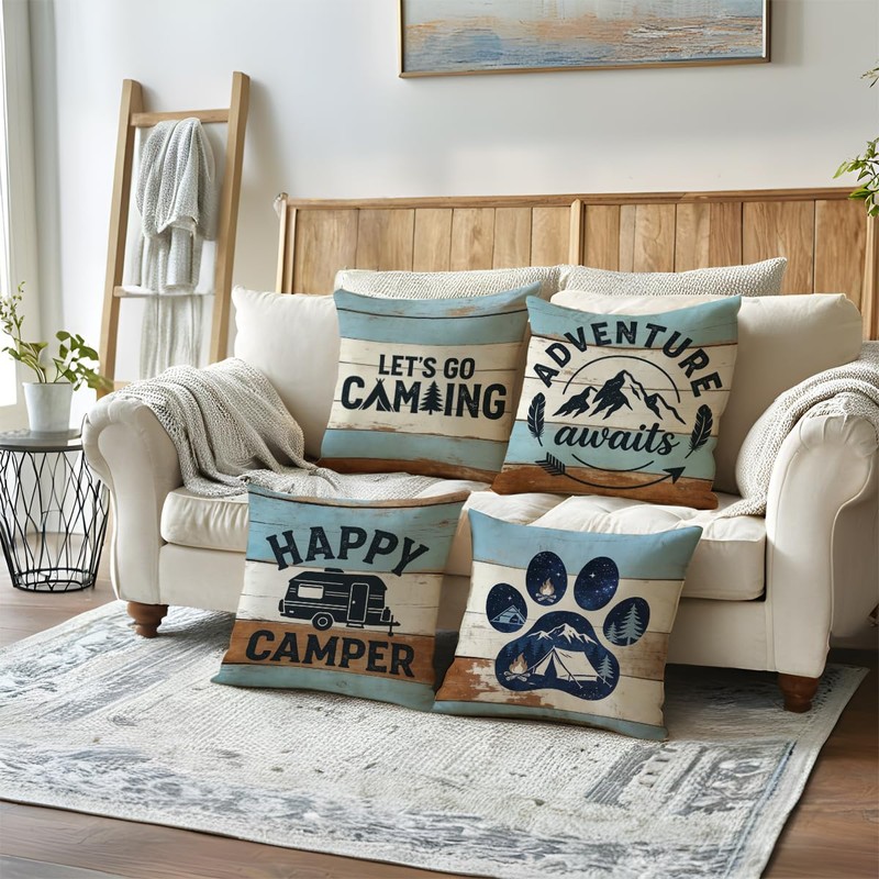 ULOVE LOVE YOURSELF Camping Throw Pillow Covers 4Pack Adventure Awaits