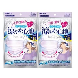 B Style Hakugen Earth Pleated Type Cool Ice Lavender, Set of 2, Pack of 5 Masks
