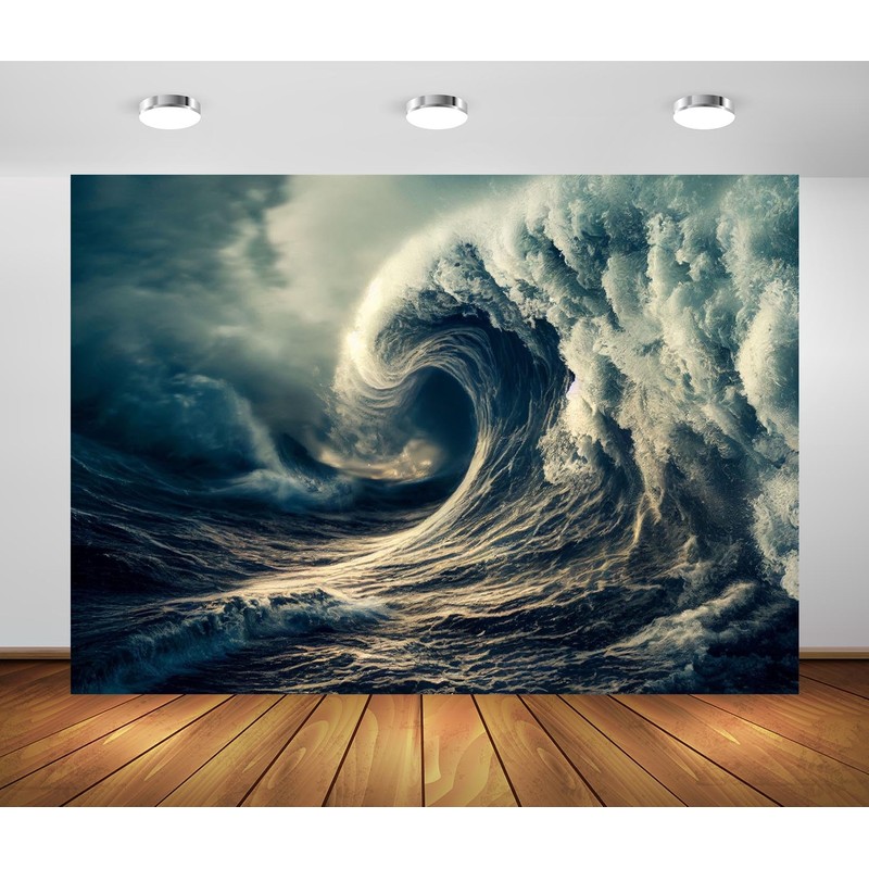 BELECO 7x5ft Fabric Big Ocean Waves Backdrop Vortex Hurricane Storm