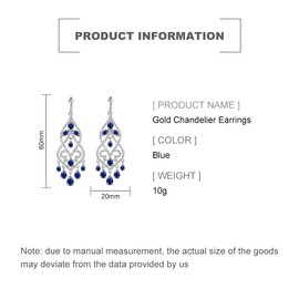 14K Gold Crystal Tassel Chandelier Earrings for Womem,Vintage Style Moissanite Drop Dangle Statement Earrings,Fashion Jewelry Gift for Mom,Girlfriend,Wife (Blue, 14K Gold)