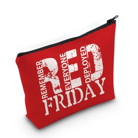 TOBGBE Gift for Military Spouses Red Fri Remember Everyone Deployed Quote Makeup Bag Proud Army Wife Appreciation Gift (Friday Bag CA)