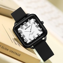 Gosasa Fashion Women’s Waterproof Watch Easy to Read Casual Ladies Analog Shockproof Quartz Watch with Stylish Silicone Strap (A Black White)