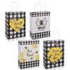 AnyDesign Summer Honey Bee Buffalo Plaids Paper Gift Bags with