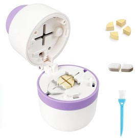 Pill Cutter, Stainless Steel Blade Pill Splitter with 1/2 & 1/4 Cutting, Airtight Storage Container, Portable Pill Cutters for Small or Large Pills (Purple)