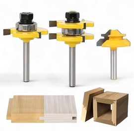 Broca Enrutador Esquina 1/4 de Pulgada | Fresa para Madera en T | Esquina Ranura Eje Machimbrado Bloque de Ángulo 45 Grados | Carpintería Corte Mueble Madera | 3 Brocas