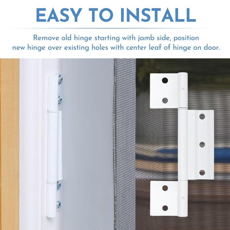 3Pack Screen Door Hinges, White Aluminum 1/8 in. Grooved Center