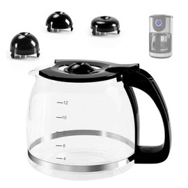 12-Cup Glass Carafe Replacement Pot for Mr Coffee, Black & Decker, Hamilton Beach, KitchenAid, Universal Coffee Maker Carafe Pot 12 Cup- 1.8L Coffee Pot with Handle & 3 Snap-On Caps in Different Sizes