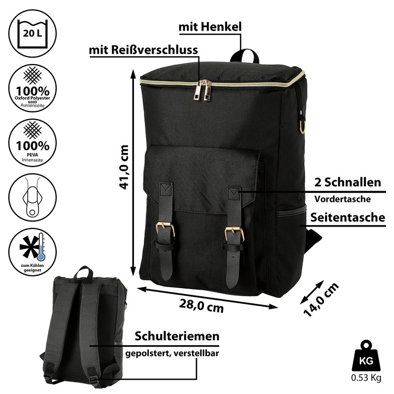Cepewa Thermal Backpack | Black Polyester 600D 28 x 41
