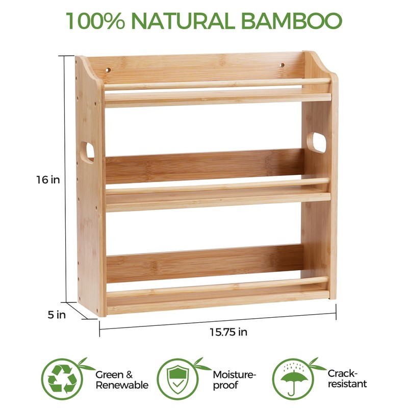 Bambition Bamboo Spice Rack Organizer, 3 Tier Spice Jars Storage
