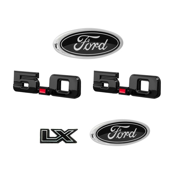 Black 5pc Emblem Set Fender Grille Trunk for 1987-1993 Ford
