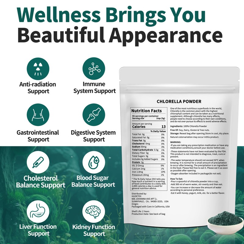 Chlorella Powder Natural- Chlorophyll Powder, Supports Immune System & Liver