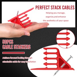 Leriton 50 Pcs Cable Stackers Electrical Cable Stapler Staples Insulated Cordless Hammer Staple Sort Out Electric Efficient Electric Wire Organization for Various Quantities (Red)