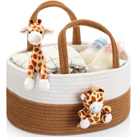 FoldTier Giraffe Baby Diaper Caddy Organizer Cotton Rope Nursery Storage Bin Basket Baby Shower Basket Gift Portable Holder Tote Bag with Handle for Changing Table Car Travel Registry Gift
