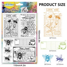 CHGCRAFT Bees Clear Stamps Flowers Transparent Stamps Silicone Clear Stamp Seals for DIY Scrapbooking Photo Album Decoration, 4.3x6.3inch