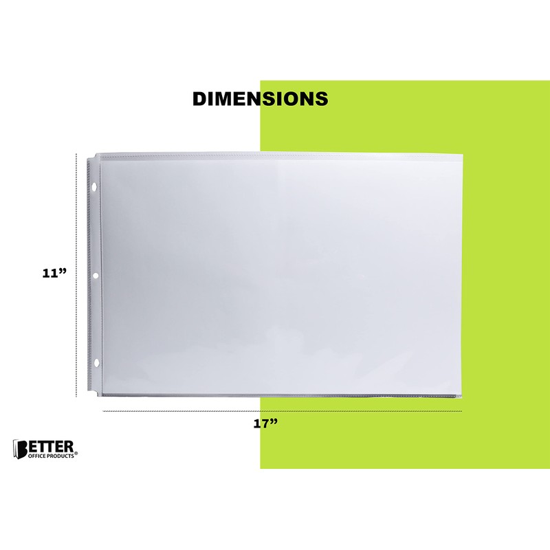 50 Pack 11x17 Inch Heavyweight Diamond Clear Sheet Protectors, Side