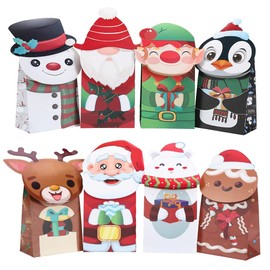 24pcs Christmas Goodie Bags-Holiday Treat Paper Bags with 8 Different Design, Xmas Gift-Giving Bags for Party, Pastries, Cupcakes, Cookies, Brownies, Donuts