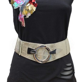Glamexx24 Women's Elastic Waist Belt 6 cm Wide Waist Belt with Silver Ring, gold