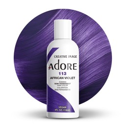 Adore Semi Permanent Hair Color (113 African Violet) | Vegan & Cruelty-Free Purple Hair Dye | No Ammonia, No Peroxide, No Alcohol | 4 Fl Oz