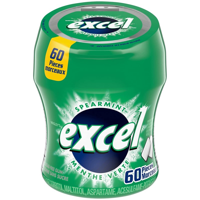 Excel Sugar-Free Gum, Spearmint, 6x60ct, 360 Pieces {Imported from Canada}