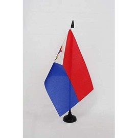 Sint Maarten Table Flag 5'' x 8'' - Saint Martin Desk Flag 21 x 14 cm - Black plastic stick and base - AZ FLAG