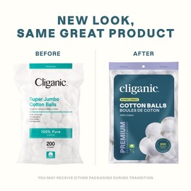 Cliganic Super Jumbo Cotton Balls (400 Count) - Hypoallergenic, Absorbent, Large Size, 100% Pure (Packaging May Vary)