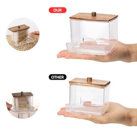 Tbestmax 10oz Qtip Holder Dispenser with Black Wood Lids, Big Cotton Swab Holder Bathroom Accessories Organizer for Storage-Qtips Cotton Ball, Floss Container