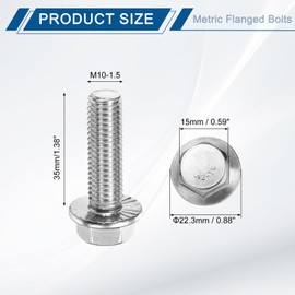 uxcell 8pcs M10-1.5 x 35mm Metric Flange Hex Cap Bolt Fully Thread DIN 6921 Flanged Bolts Hexagon Screws 304 Stainless Steel Cleaning Treatment with Flanged Hex Head Bolts