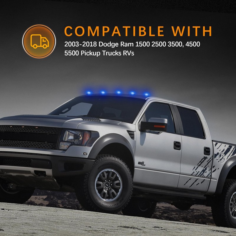 AMEXMART 5X Blue LED Cab Lights Smoked Cab Roof Running
