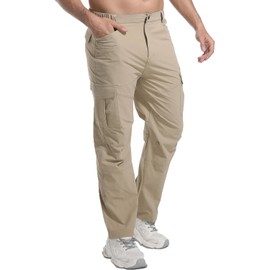 Men's Waterproof Tactical Pants Stretch Ripstop Hiking Pants Lightweight Quick-Dry Rain Pants Multi Pockets Cargo Pants 289 Khaki S