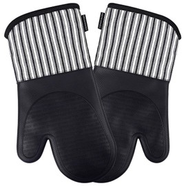 Homewear Marlow Silicone Extra Long Oven Mitt 2 Piece Set, Heat and Slip Resistant, Recycled Cotton with Soft Lining, Thick Kitchen Gloves for Cooking, Black