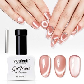 vieafenti Cat Eye Gel Nail Polish Pink Magnetic Moonlight Gel Polish with Magnet 15ml, Glossy Cateye Glitter Polish DIY Nail Art Soak off Manicure for Home Salon