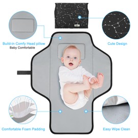 PHOEBUS BABY Portable Changing Pad Travel - Waterproof Compact Diaper Changing Mat with Built-in Pillow - Lightweight & Foldable Changing Station