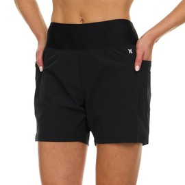 Hurley High Waisted Swim Shorts Women, 5" Board Shorts with Pockets & Inner Liner, Quick Dry Bathing Suit Swim Trunk, UPF 50+ Black