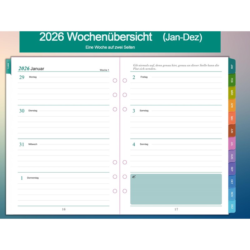 2026 Weekly Planner Insert A5 6 Holes German 1 Week