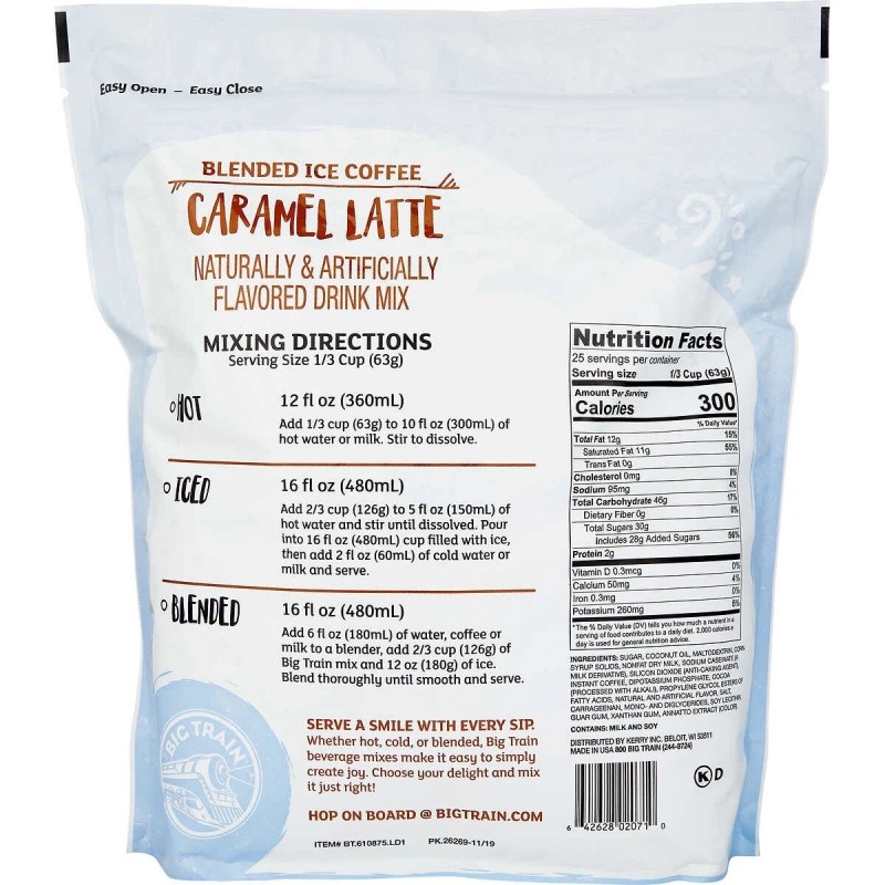 Big Train Blended Ice Coffee Drink Mix, Caramel Latte, 3.5
