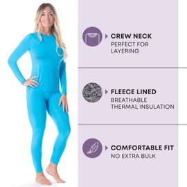 Rocky thermal underwear women long johns womens thermals top bottom set fleece lined under wear clothes base layer thermals women cold weather winter ski (Teal - Medium)