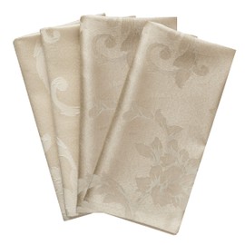Benson Mills Harmony Scroll Woven Damask Fabric Set of 4 Napkins (18" x 18" Napkin, Silver – Gold)