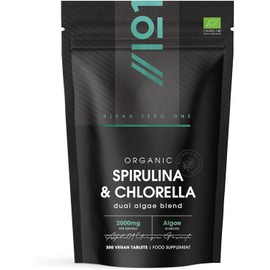 Organic Spirulina & Chlorella 2000mg - 300 Tablets - Broken Cell Wall - Cold Pressed Pure Supplement with No Additives (75 Day Supply) by Alpha01