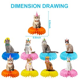 8Pcs Cat Honeycomb Centerpieces 3D Table Toppers Cat Birthday Decorations Paper Cats Party Supplies Cute Cat Lovely Pet Baby Shower Birthday Cat Party Decorations