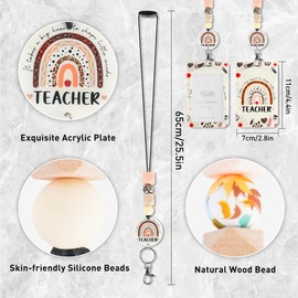 Teacher Lanyard with ID Holder - Teacher Leopard Print Rainbow Inspirational Quote Teacher ID Badge Holder with Lanyard, Beaded Teacher Lanyard with ID Holder, Teacher Gifts for Women
