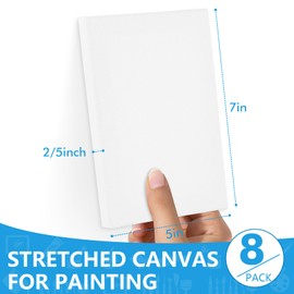 ESRICH ESRICH Canvas for Painting 5x7, 8 Pack Stretched Small Canvases for Painting 2/5" Profile Primed Acid Free Painting Canvas for Kids for Oil Paint, Watercolor, Acrylic Paint, Gouache, Tempera.