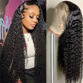 Deep Wave Lace Front Wigs Human Hair 13x4 Lace Frontal Curly Wigs for Black Women Wet and Wavy HD Transparent Lace Front Wigs Human Hair Pre Plucked with Baby Hair 150 Density (28 inch, 13x4 deep wave wig)