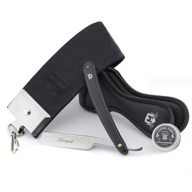 Extra Wide Black Leather Strap Razor Set 3 Pieces with Leather Strop and Grinding Paste