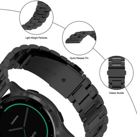 SumRioo 20 mm Strap for Garmin Vivoactive 5/3/3 Music/Venu/Venu 2 Plus/Sq/Sq Music/Sq2/Sq2 Music, Metal Stainless Steel Band for Garmin Forerunner 55/245/245 Music/645/645 Music, Black
