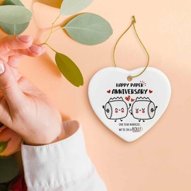MONALET Funny 1 Year 1st Wedding Anniversary Marriage Toilet Paper Ceramic Ornaments Gifts for Wife Husband, Happy Paper Anniversary Valentine Hanging Ornament Decor for Christmas Tree